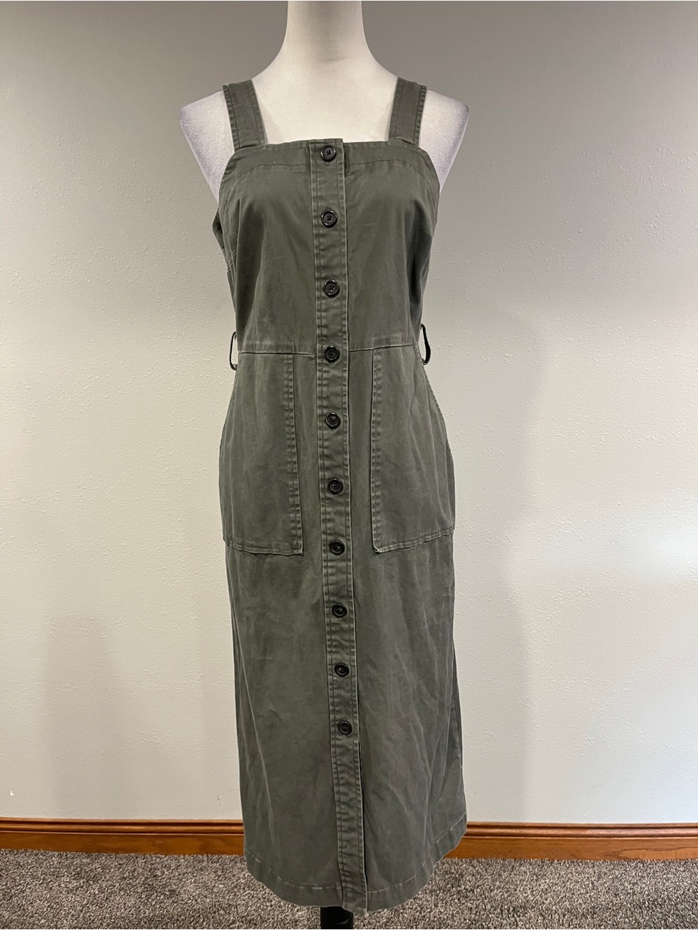 Universal Threads Olive Button-Front sleeveless Utility jean Midi Dress size S